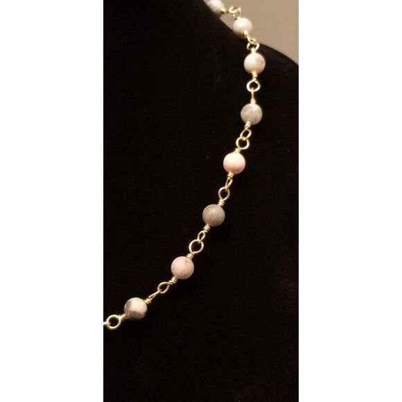 Handmade Agate Bead Chain Necklace – Gold Tone Wire Wrapped Natural Stone - Picture 2 of 5